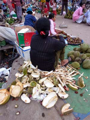 durian at the koh kong market