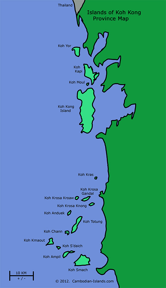 Map of Koh Kong's Islands.  Cambodia.